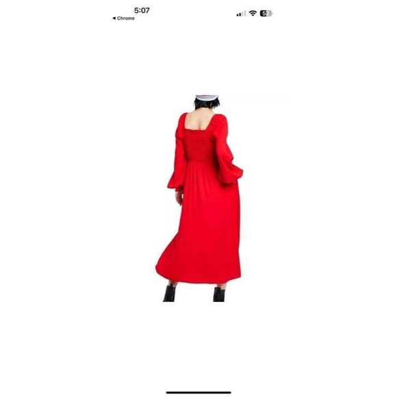 NWOT La Ligne Size 3X Smoked Bodice Midi Dress Red Pockets Square Neck - Picture 9 of 10